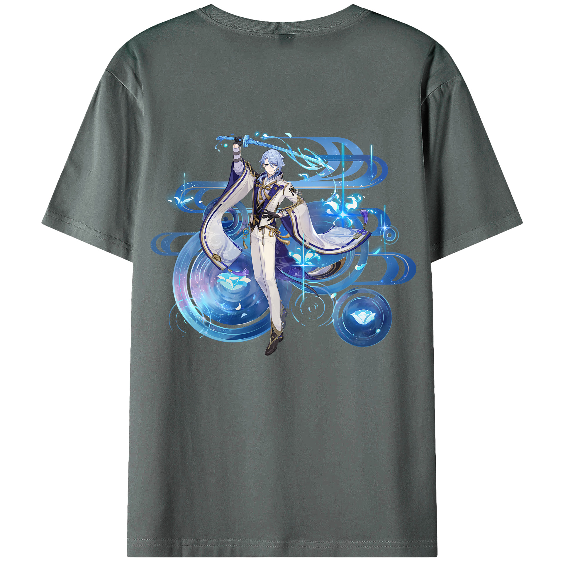 げんし神 神里綾人 かみさとあやと genshin Kamisato Ayato 綿100％ メンズ半袖Tシャツ（バックプリント） 通気性